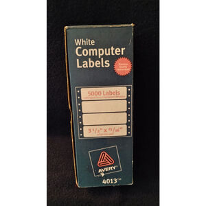 Avery 4013 White Computer Labels, 3 1/2” x 15/16" Continuous Dot Matrix Open Box